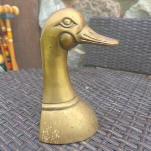 Brass Duck Head Bookend Vintage Made in Korea 6.5" Tall Cast Brass Orig Patina